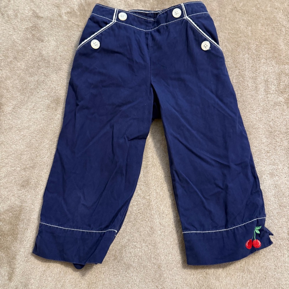 Vintage Gymboree Navy Blue Cherry Embroidered Pants Toddler Girls Size 3 Small